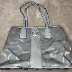 Coach Signature Stripe Framed Carryall Kiss Lock tote bag purse